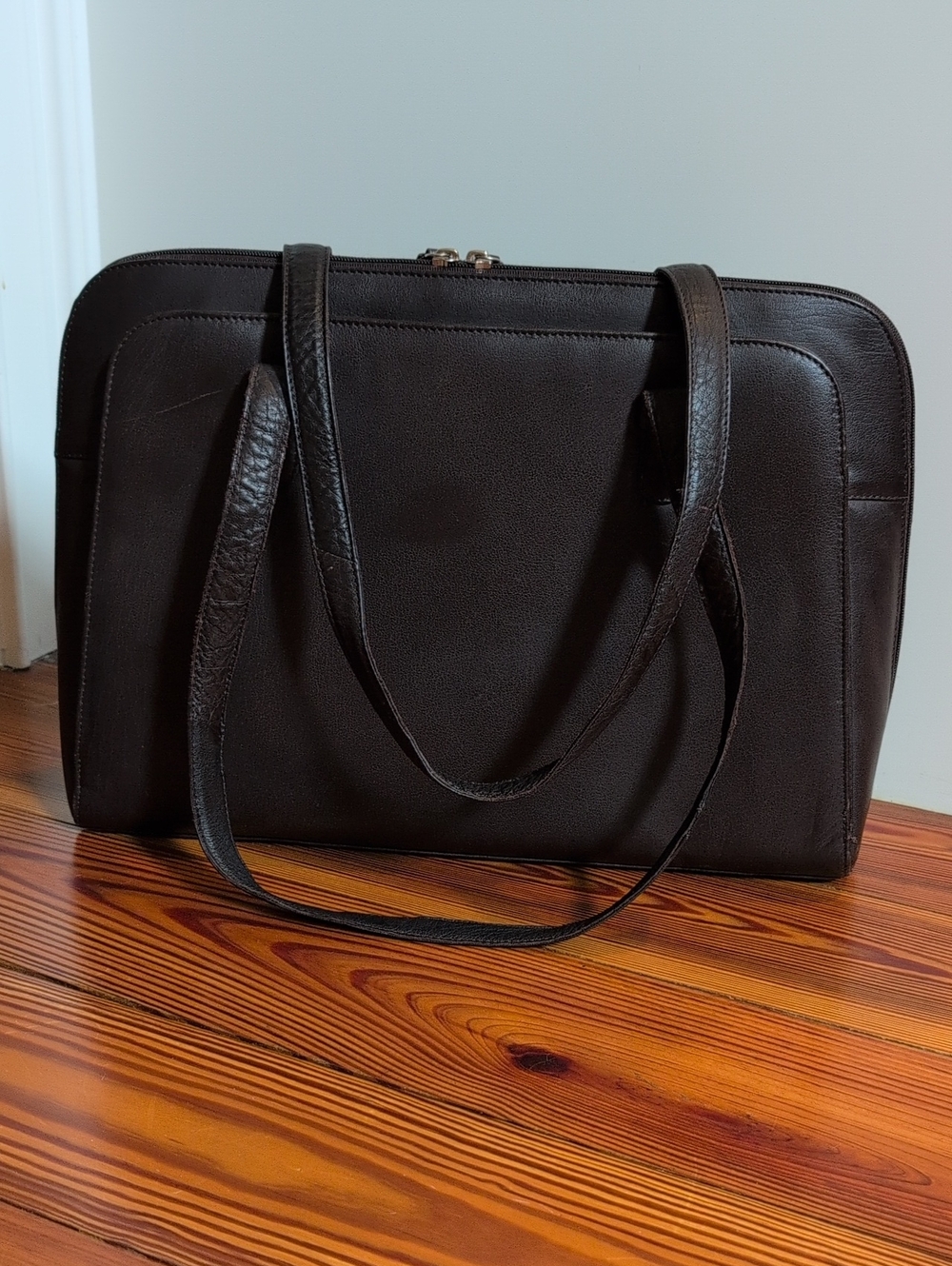 Latico Classic Brown Leather Commuter Tote Shoulder Laptop Bag Work Organization